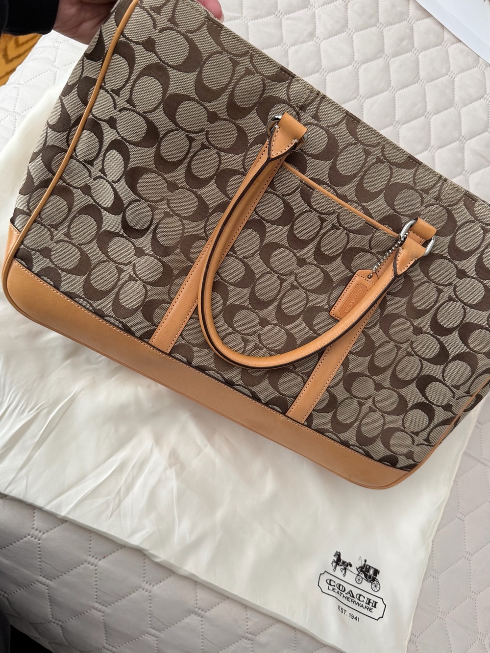 Coach Signature Canvas Travel Tote in Brown and Tan Leather Trim - Picture 4 of 6